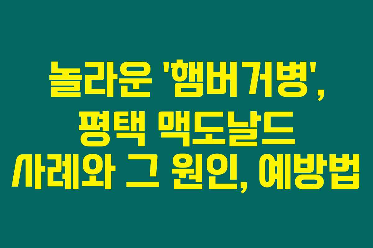 놀라운 ‘햄버거병’, 평택 맥도날드 사례와 그 원인, 예방법 놀라운 ‘햄버거병’, 평택 맥도날드 사례와 그 원인, 예방법