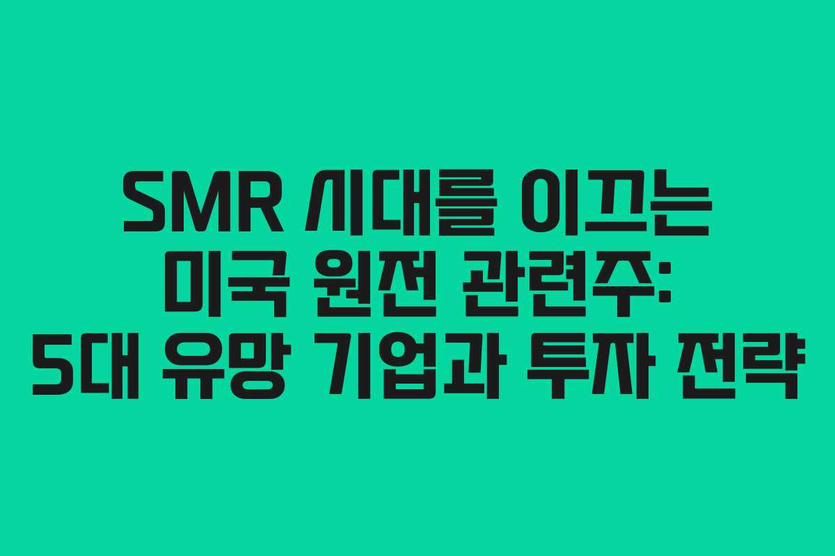 SMR 시대를 이끄는 미국 원전 관련주: 5대 유망 기업과 투자 전략