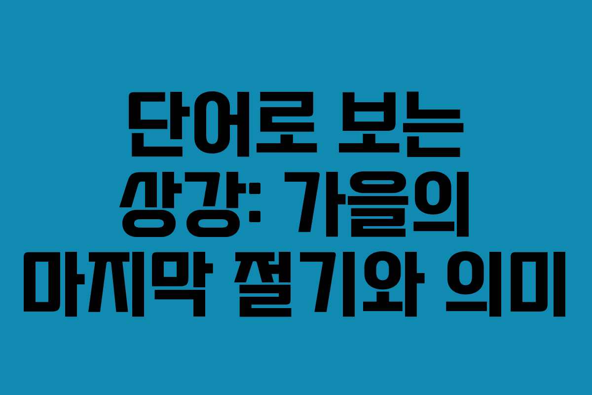단어로 보는 상강: 가을의 마지막 절기와 의미