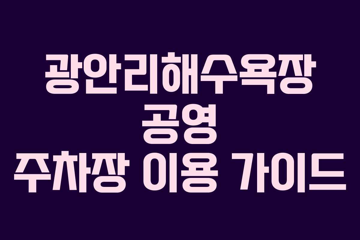 광안리해수욕장 공영 주차장 이용 가이드