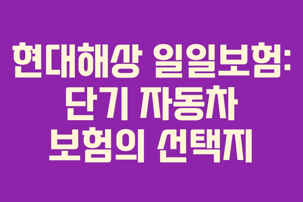 현대해상 일일보험: 단기 자동차 보험의 선택지