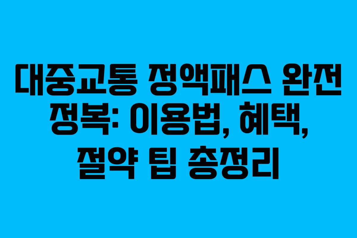 대중교통 정액패스 완전 정복: 이용법, 혜택, 절약 팁 총정리
