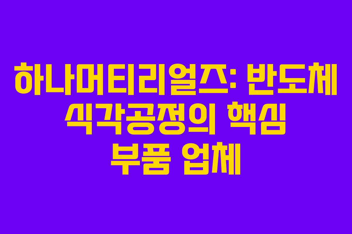 하나머티리얼즈: 반도체 식각공정의 핵심 부품 업체 하나머티리얼즈: 반도체 식각공정의 핵심 부품 업체