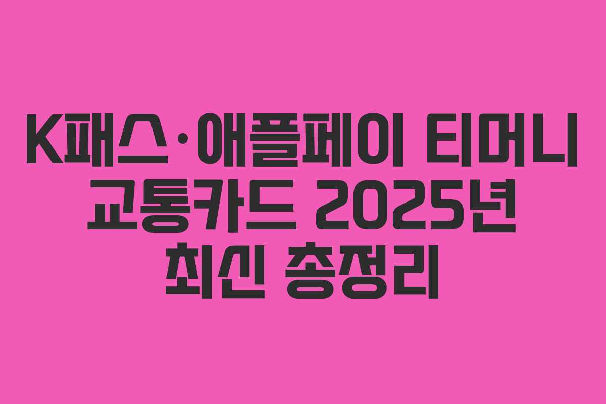 K패스·애플페이 티머니 교통카드 2025년 최신 총정리