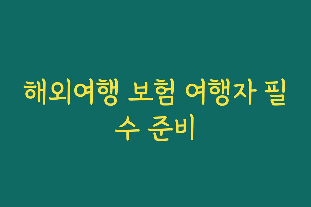 해외여행 보험 여행자 필수 준비 해외여행 보험 여행자 필수 준비