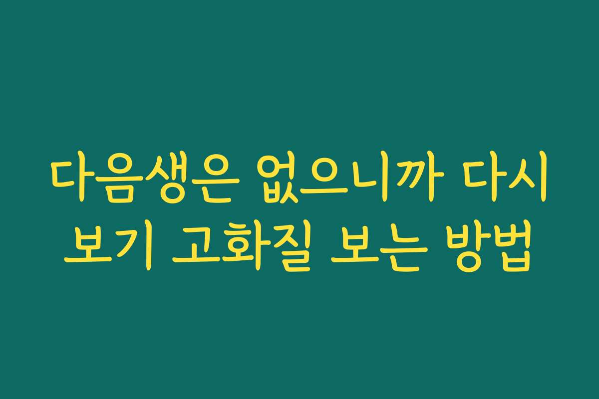 다음생은 없으니까 다시보기 고화질 보는 방법