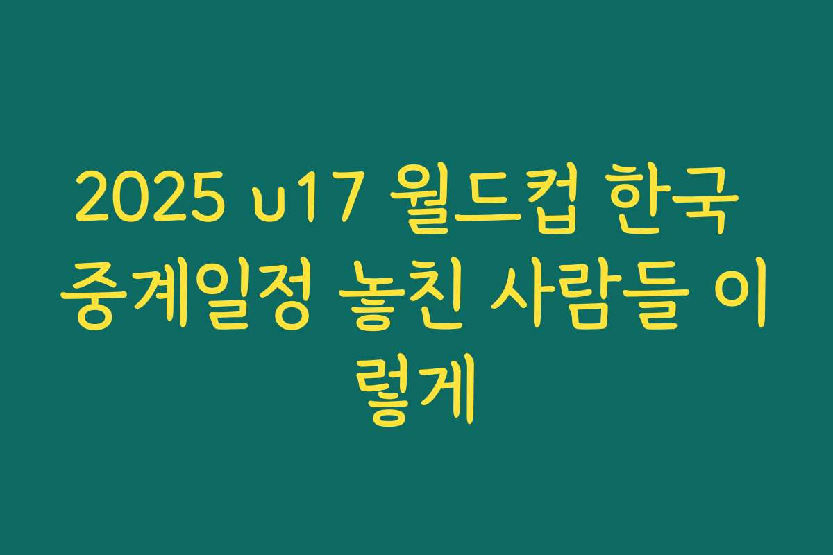 2025 u17 월드컵 한국 중계일정 놓친 사람들 이렇게
