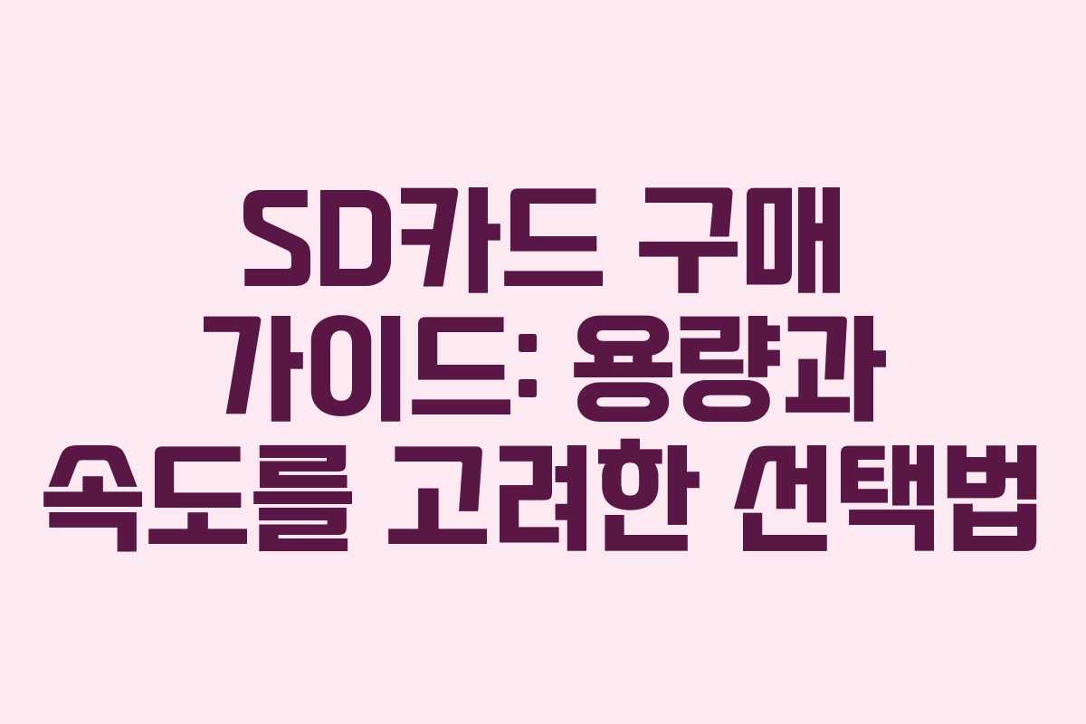 SD카드 구매 가이드: 용량과 속도를 고려한 선택법