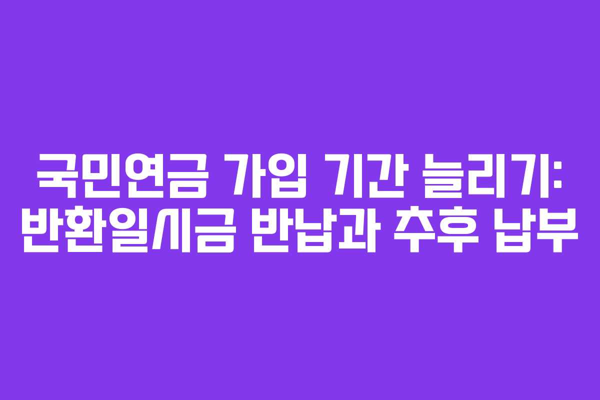국민연금 가입 기간 늘리기: 반환일시금 반납과 추후 납부