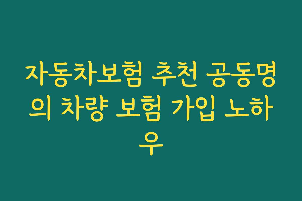 자동차보험 추천 공동명의 차량 보험 가입 노하우