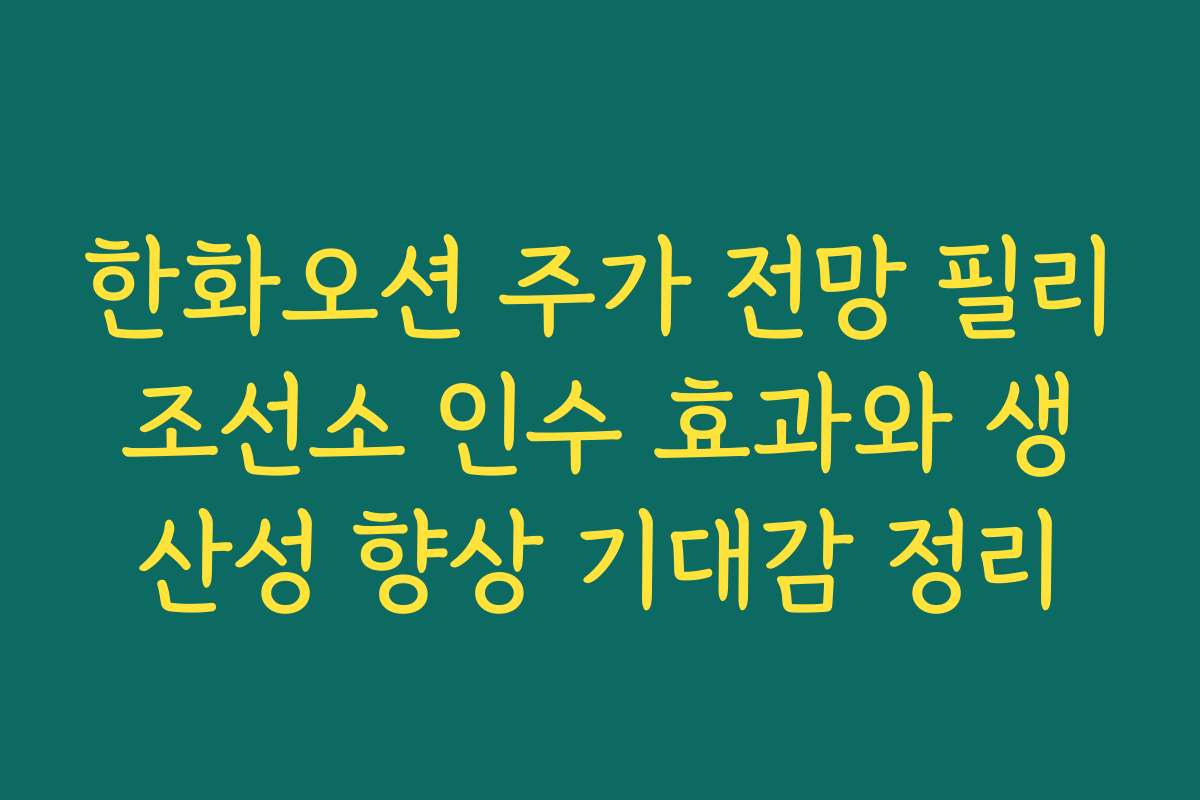 한화오션 주가 전망 필리조선소 인수 효과와 생산성 향상 기대감 정리
