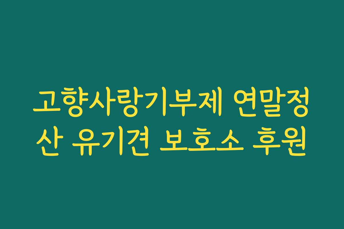 고향사랑기부제 연말정산 유기견 보호소 후원 고향사랑기부제 연말정산 유기견 보호소 후원