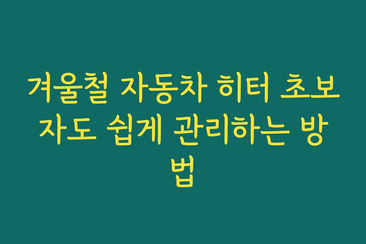 겨울철 자동차 히터 초보자도 쉽게 관리하는 방법