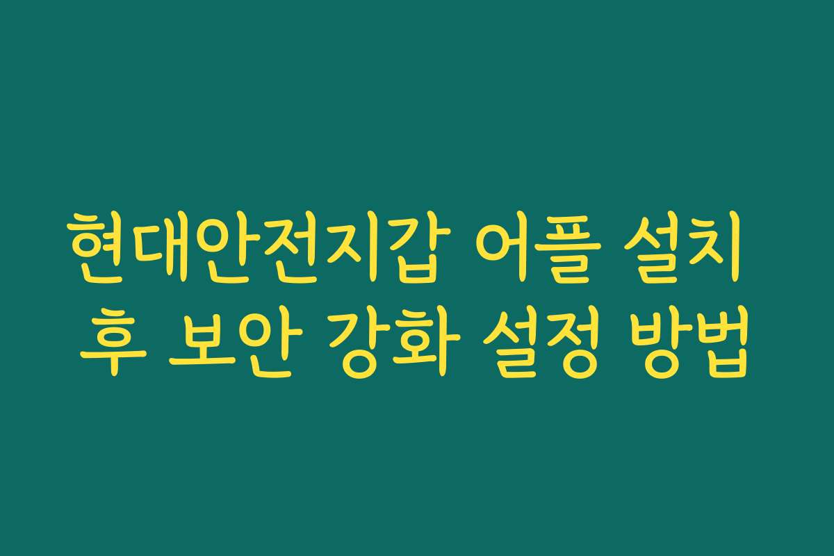 현대안전지갑 어플 설치 후 보안 강화 설정 방법 현대안전지갑 어플 설치 후 보안 강화 설정 방법
