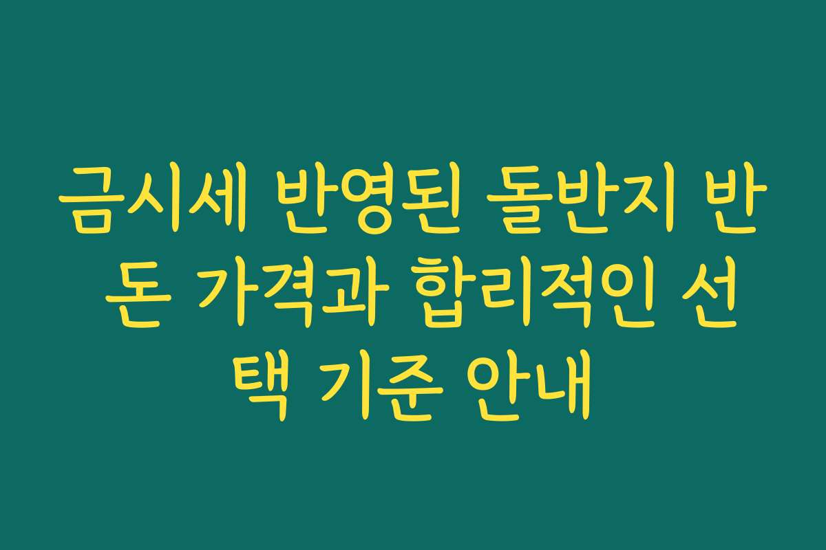 금시세 반영된 돌반지 반 돈 가격과 합리적인 선택 기준 안내