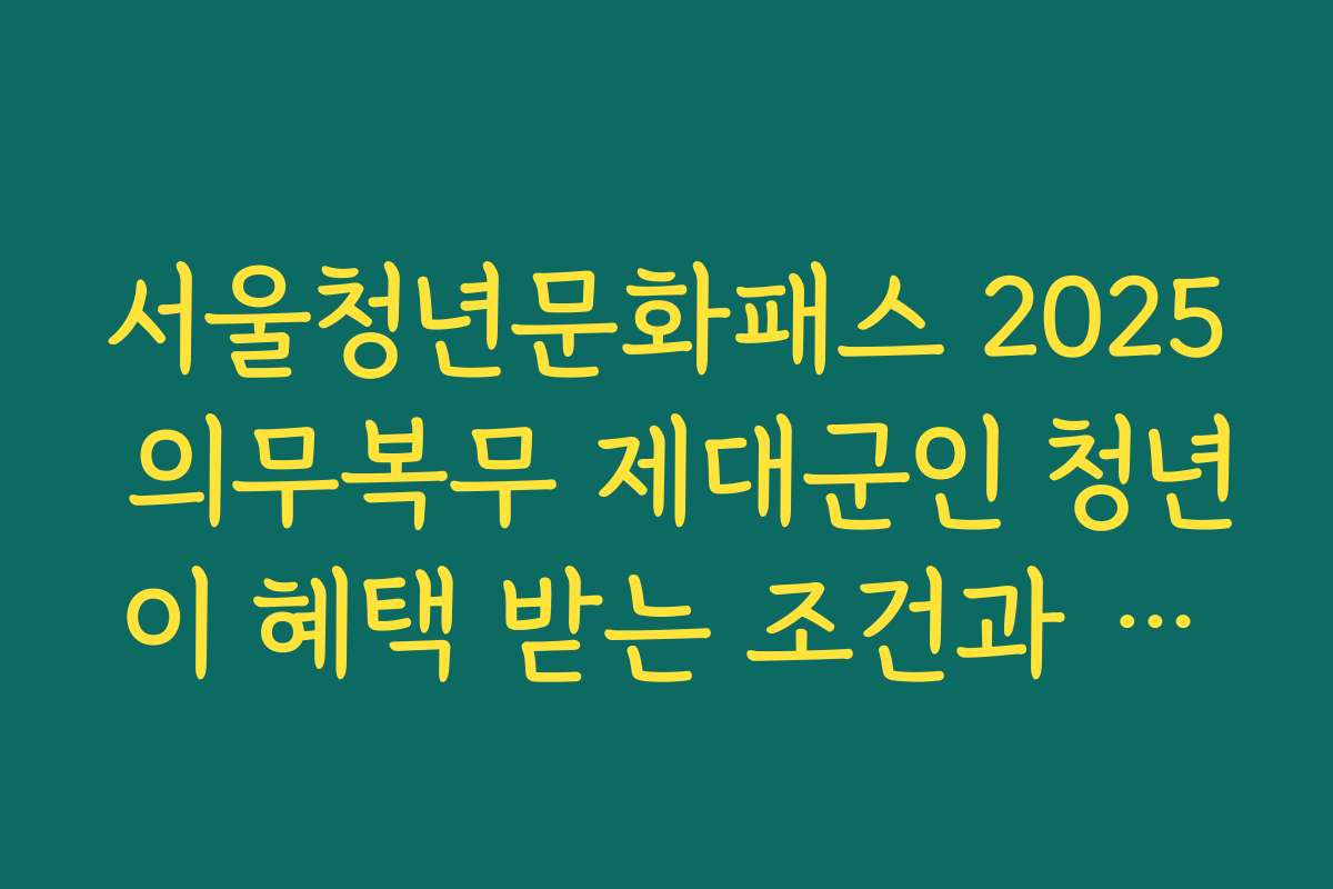 서울청년문화패스 2025 의무복무 제대군인 청년이 혜택 받는 조건과 신청 방법