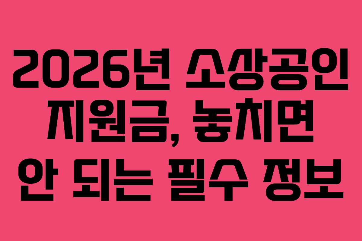 2026년 소상공인 지원금, 놓치면 안 되는 필수 정보