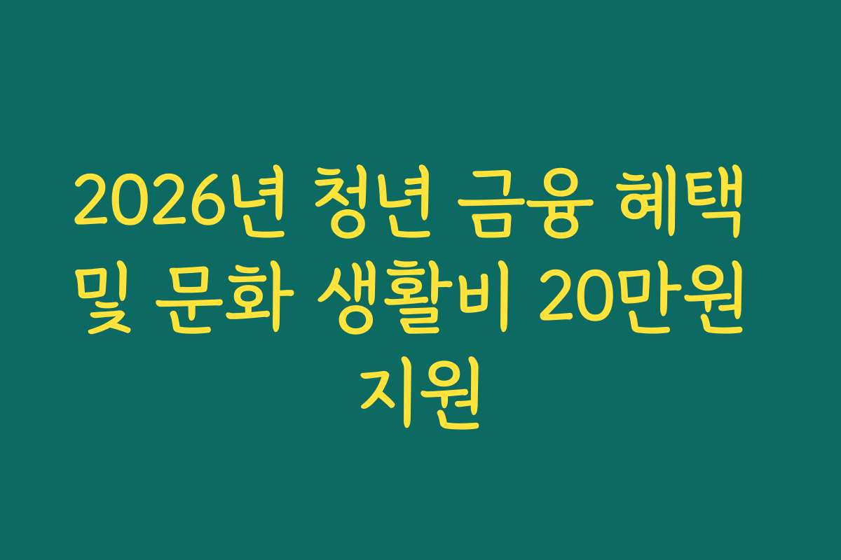 2026년 청년 금융 혜택 및 문화 생활비 20만원 지원