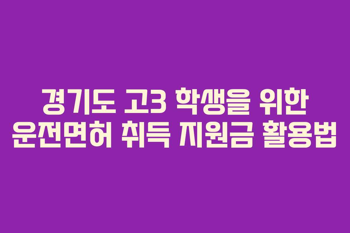 경기도 고3 학생을 위한 운전면허 취득 지원금 활용법
