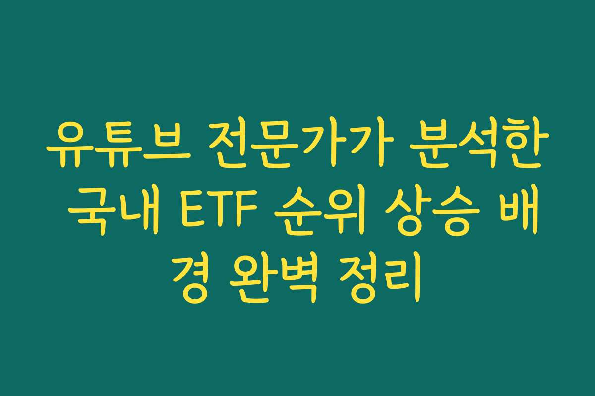 유튜브 전문가가 분석한 국내 ETF 순위 상승 배경 완벽 정리 유튜브 전문가가 분석한 국내 ETF 순위 상승 배경 완벽 정리