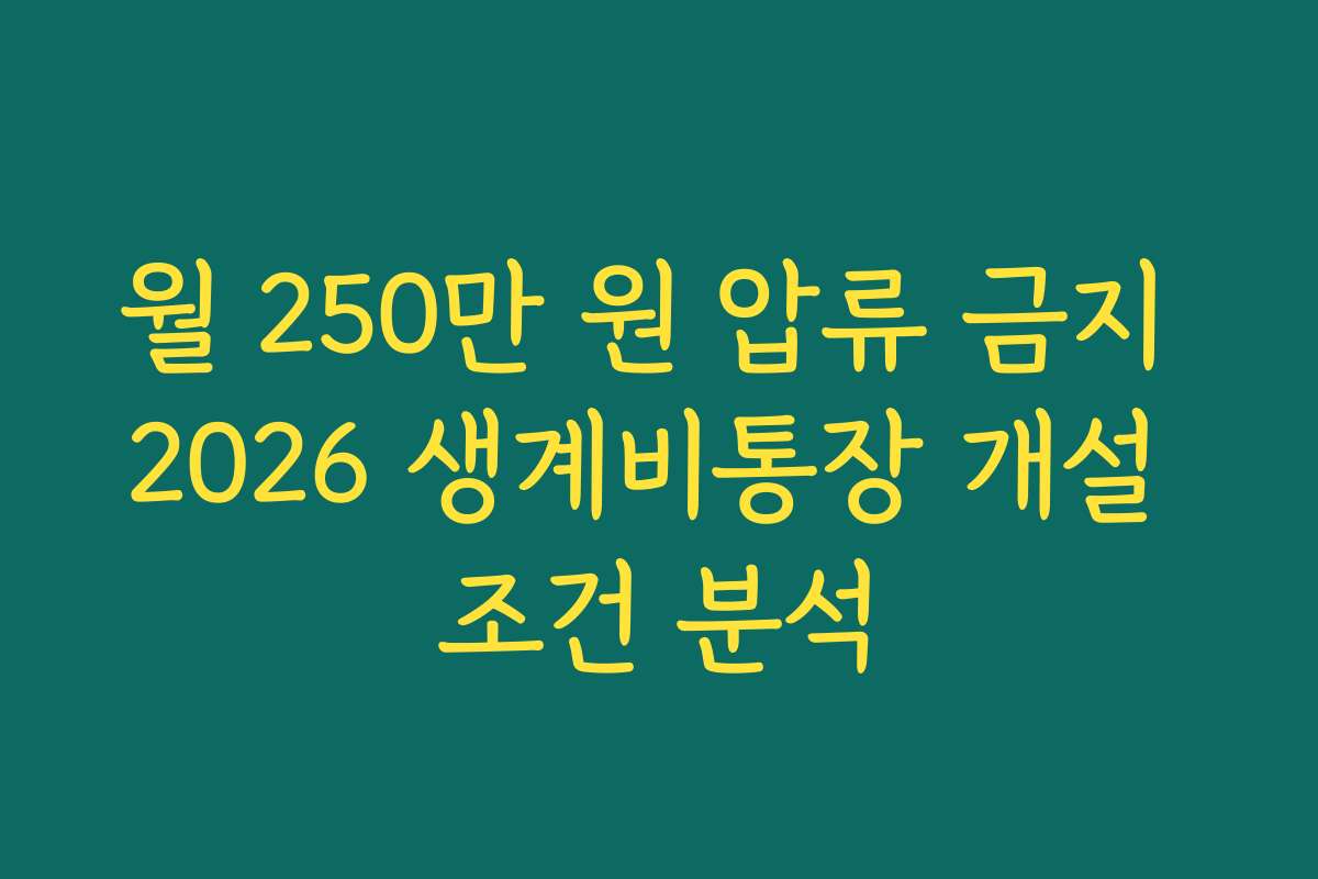 월 250만 원 압류 금지 2026 생계비통장 개설 조건 분석