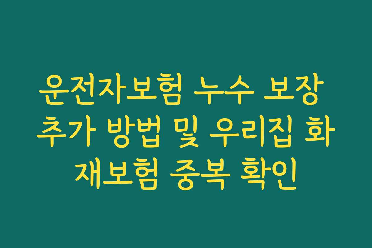 운전자보험 누수 보장 추가 방법 및 우리집 화재보험 중복 확인