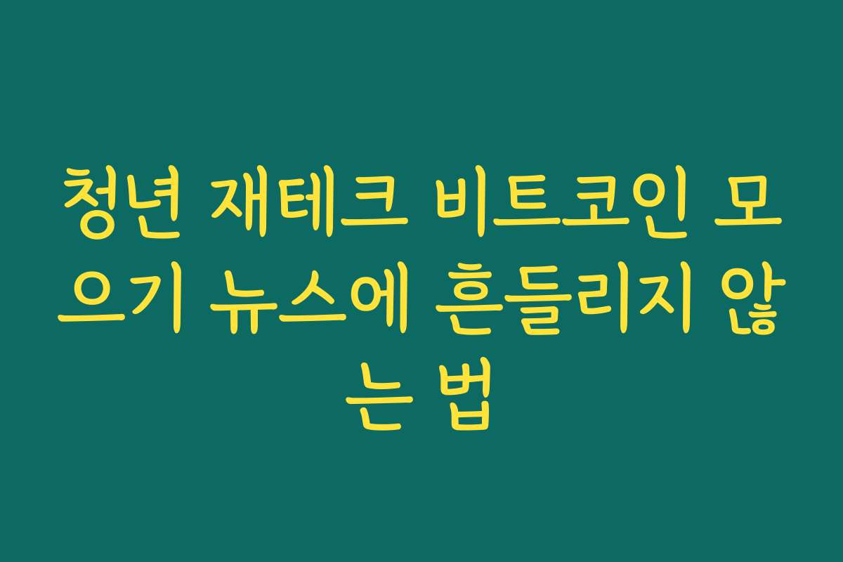 청년 재테크 비트코인 모으기 뉴스에 흔들리지 않는 법
