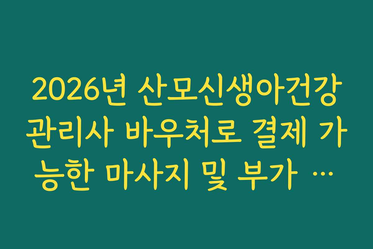 2026년 산모신생아건강관리사 바우처로 결제 가능한 마사지 및 부가 서비스 범위