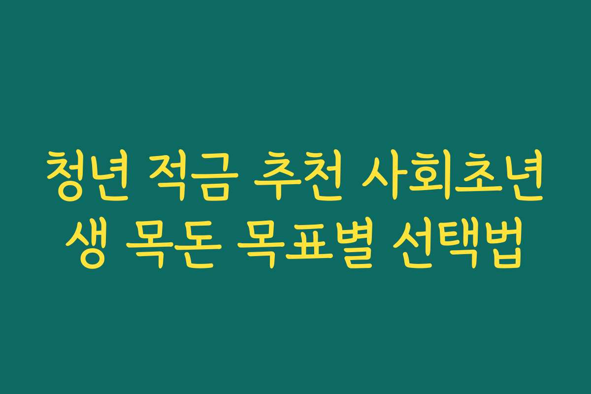 청년 적금 추천 사회초년생 목돈 목표별 선택법