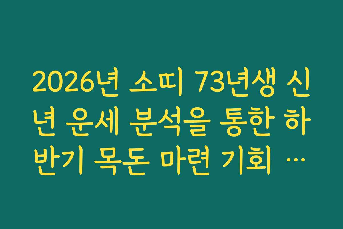 2026년 소띠 73년생 신년 운세 분석을 통한 하반기 목돈 마련 기회 포착 2026년 소띠 73년생 신년 운세 분석을 통한 하반기 목돈 마련 기회 포착