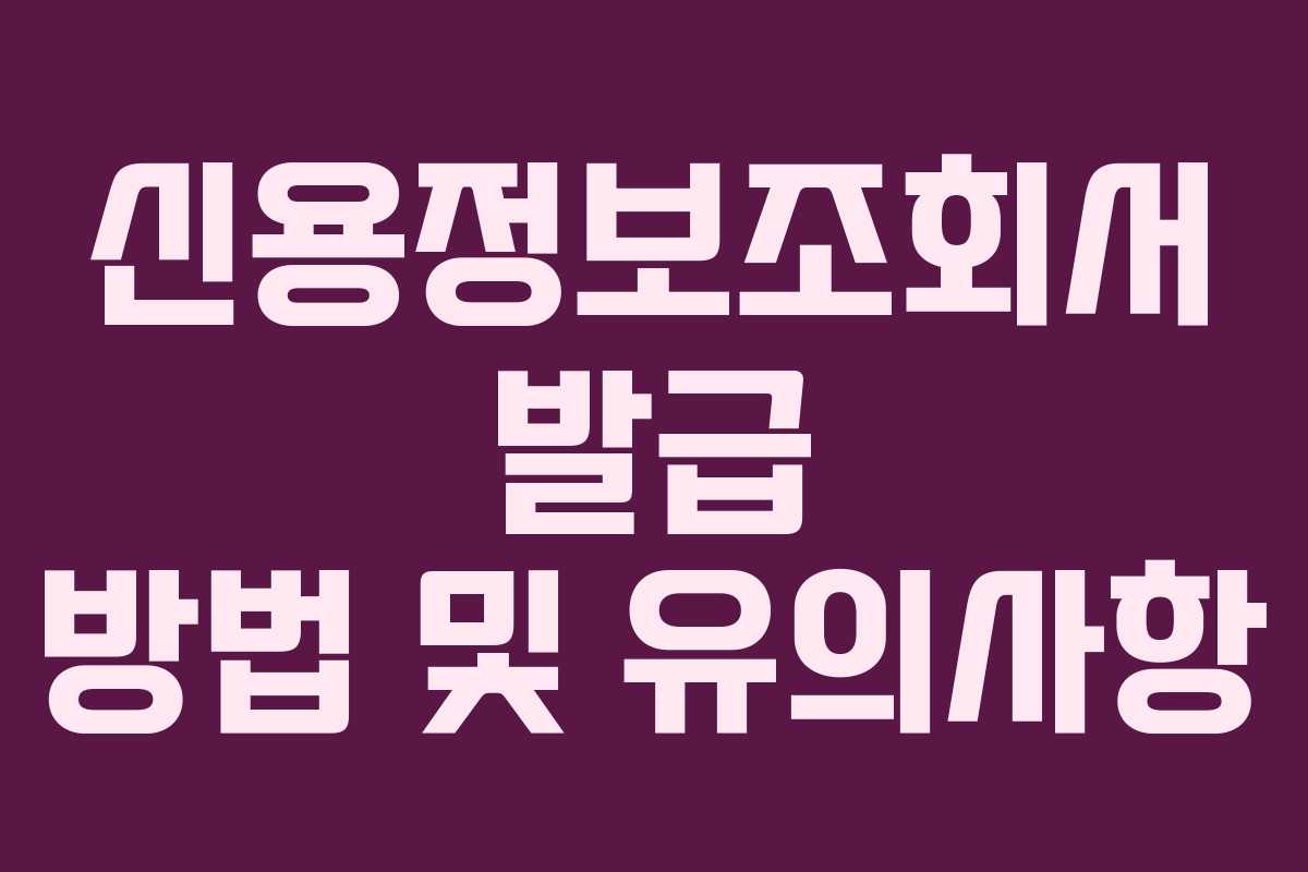 신용정보조회서 발급 방법 및 유의사항 신용정보조회서 발급 방법 및 유의사항