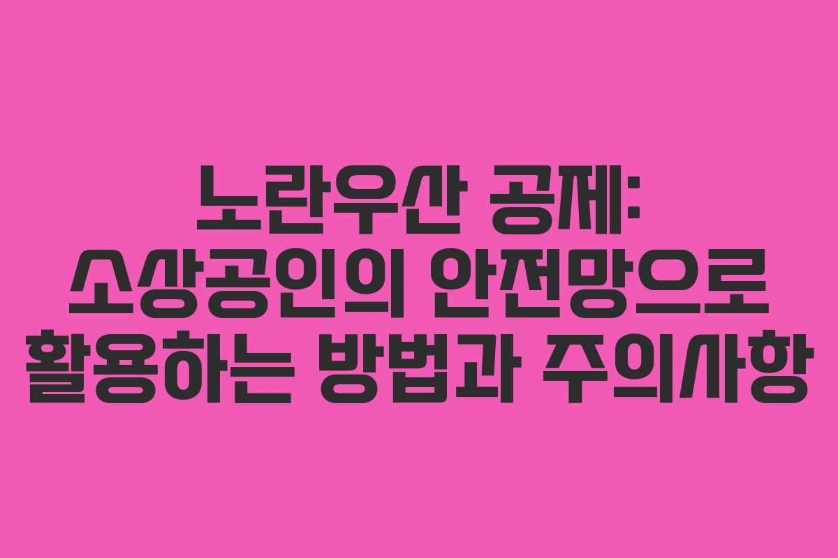 노란우산 공제: 소상공인의 안전망으로 활용하는 방법과 주의사항