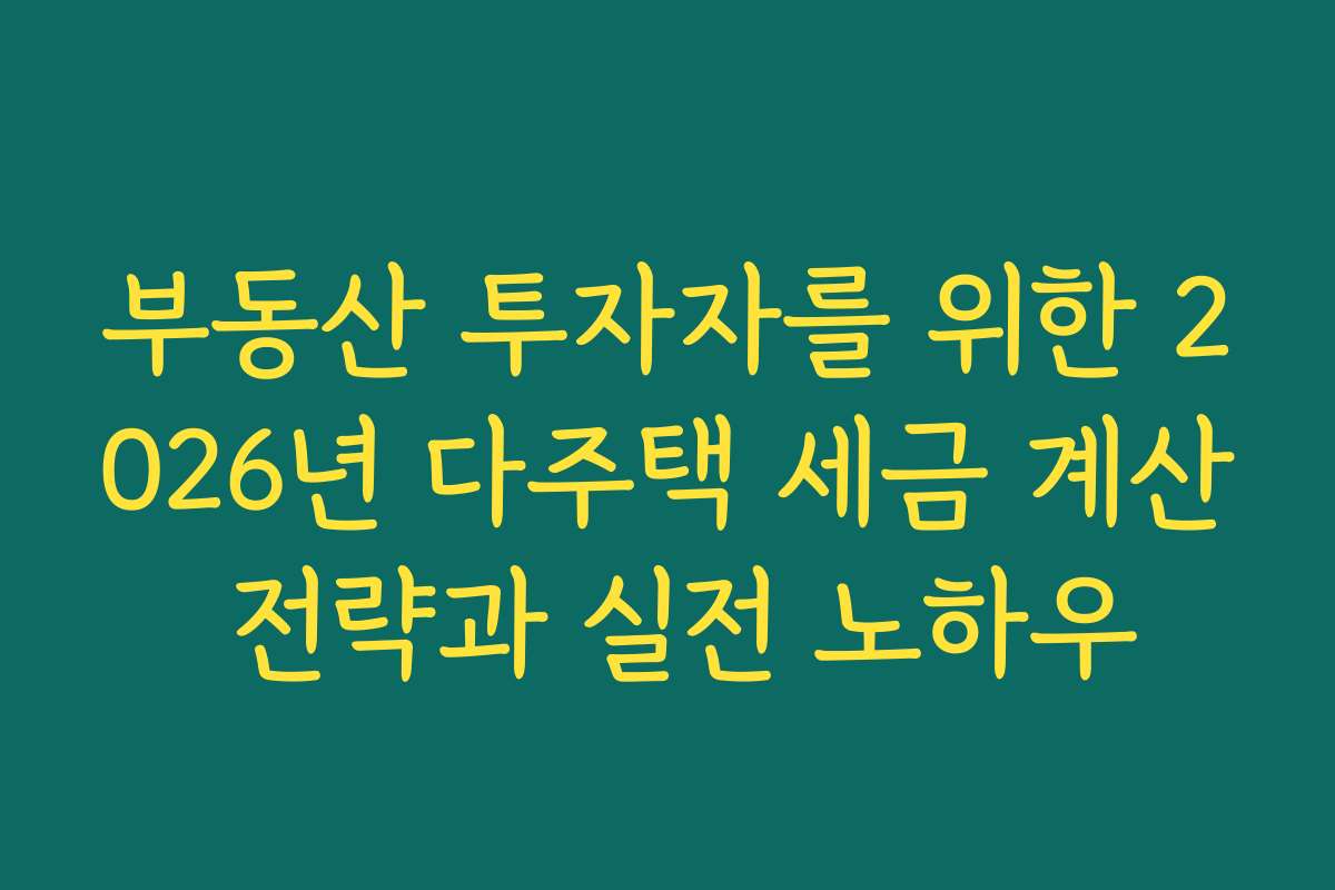 부동산 투자자를 위한 2026년 다주택 세금 계산 전략과 실전 노하우