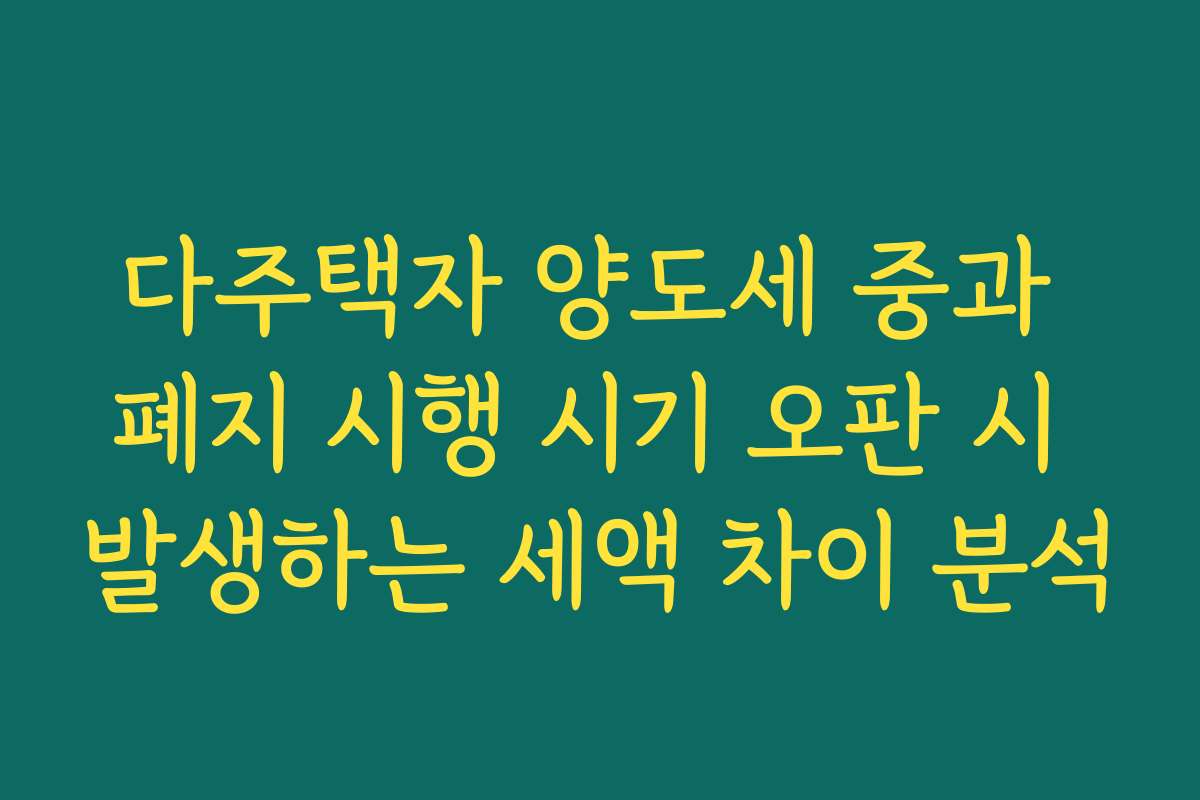 다주택자 양도세 중과 폐지 시행 시기 오판 시 발생하는 세액 차이 분석