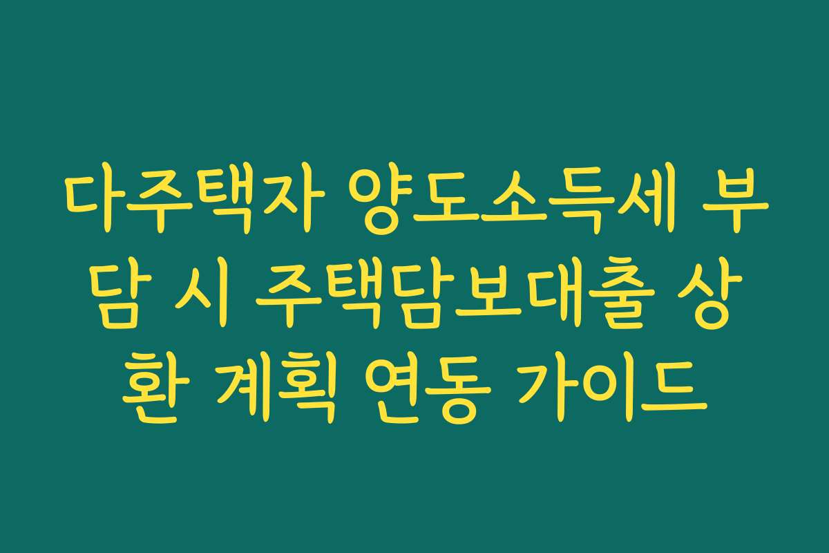 다주택자 양도소득세 부담 시 주택담보대출 상환 계획 연동 가이드