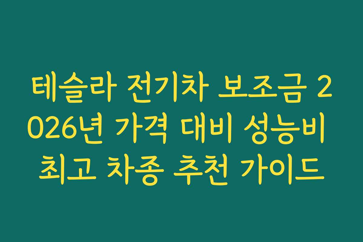 테슬라 전기차 보조금 2026년 가격 대비 성능비 최고 차종 추천 가이드