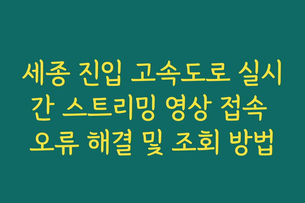 세종 진입 고속도로 실시간 스트리밍 영상 접속 오류 해결 및 조회 방법