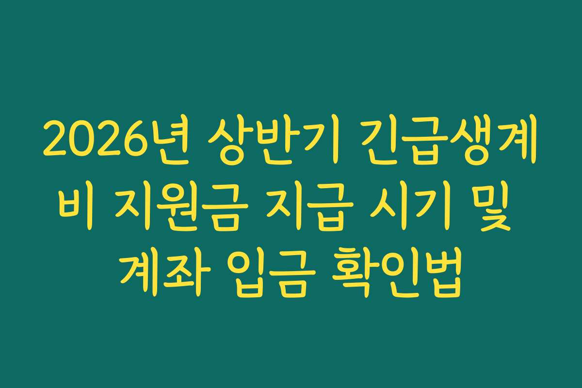 2026년 상반기 긴급생계비 지원금 지급 시기 및 계좌 입금 확인법