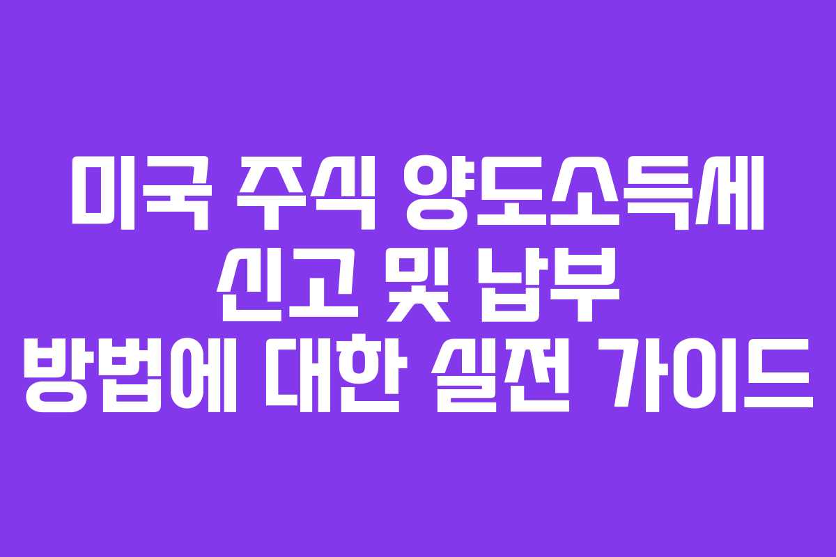 미국 주식 양도소득세 신고 및 납부 방법에 대한 실전 가이드