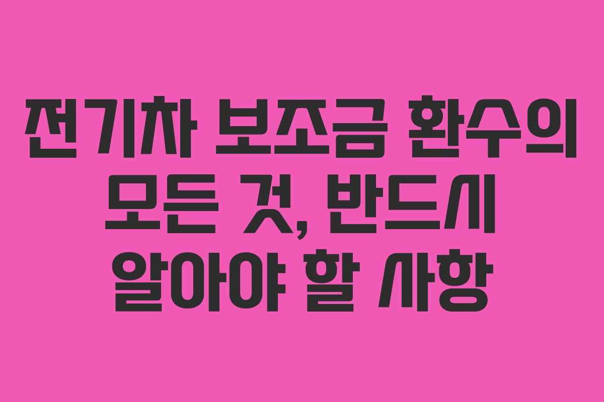 전기차 보조금 환수의 모든 것, 반드시 알아야 할 사항
