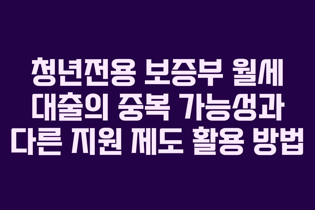청년전용 보증부 월세 대출의 중복 가능성과 다른 지원 제도 활용 방법 청년전용 보증부 월세 대출의 중복 가능성과 다른 지원 제도 활용 방법