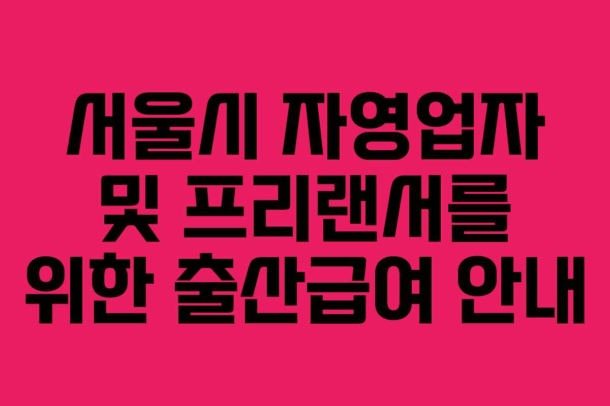 서울시 자영업자 및 프리랜서를 위한 출산급여 안내 서울시 자영업자 및 프리랜서를 위한 출산급여 안내