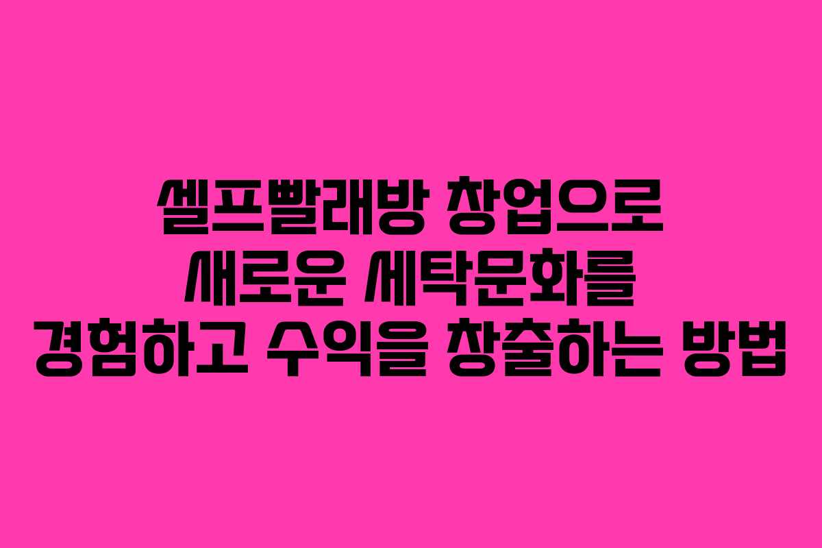 셀프빨래방 창업으로 새로운 세탁문화를 경험하고 수익을 창출하는 방법 셀프빨래방 창업으로 새로운 세탁문화를 경험하고 수익을 창출하는 방법