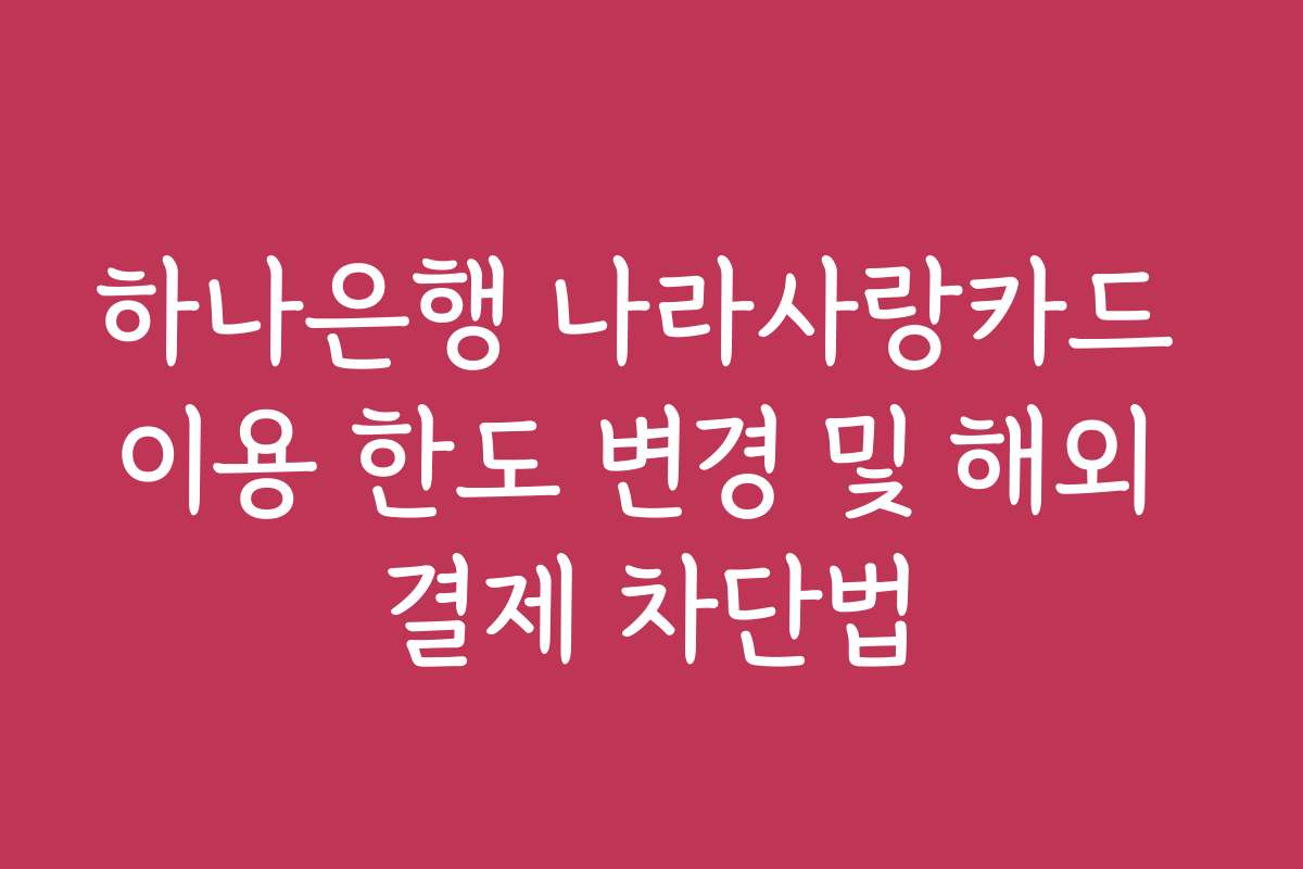 하나은행 나라사랑카드 이용 한도 변경 및 해외 결제 차단법