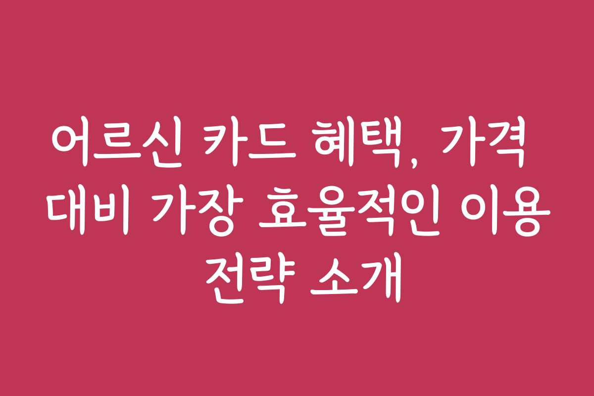 어르신 카드 혜택, 가격 대비 가장 효율적인 이용 전략 소개