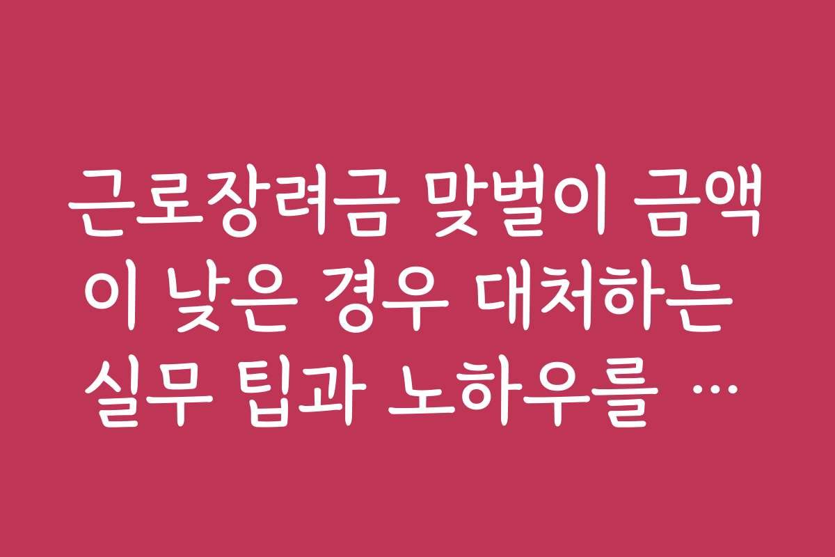근로장려금 맞벌이 금액이 낮은 경우 대처하는 실무 팁과 노하우를 알려 주세요
