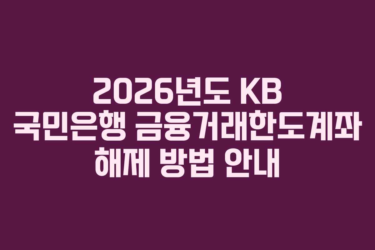 2026년도 KB 국민은행 금융거래한도계좌 해제 방법 안내