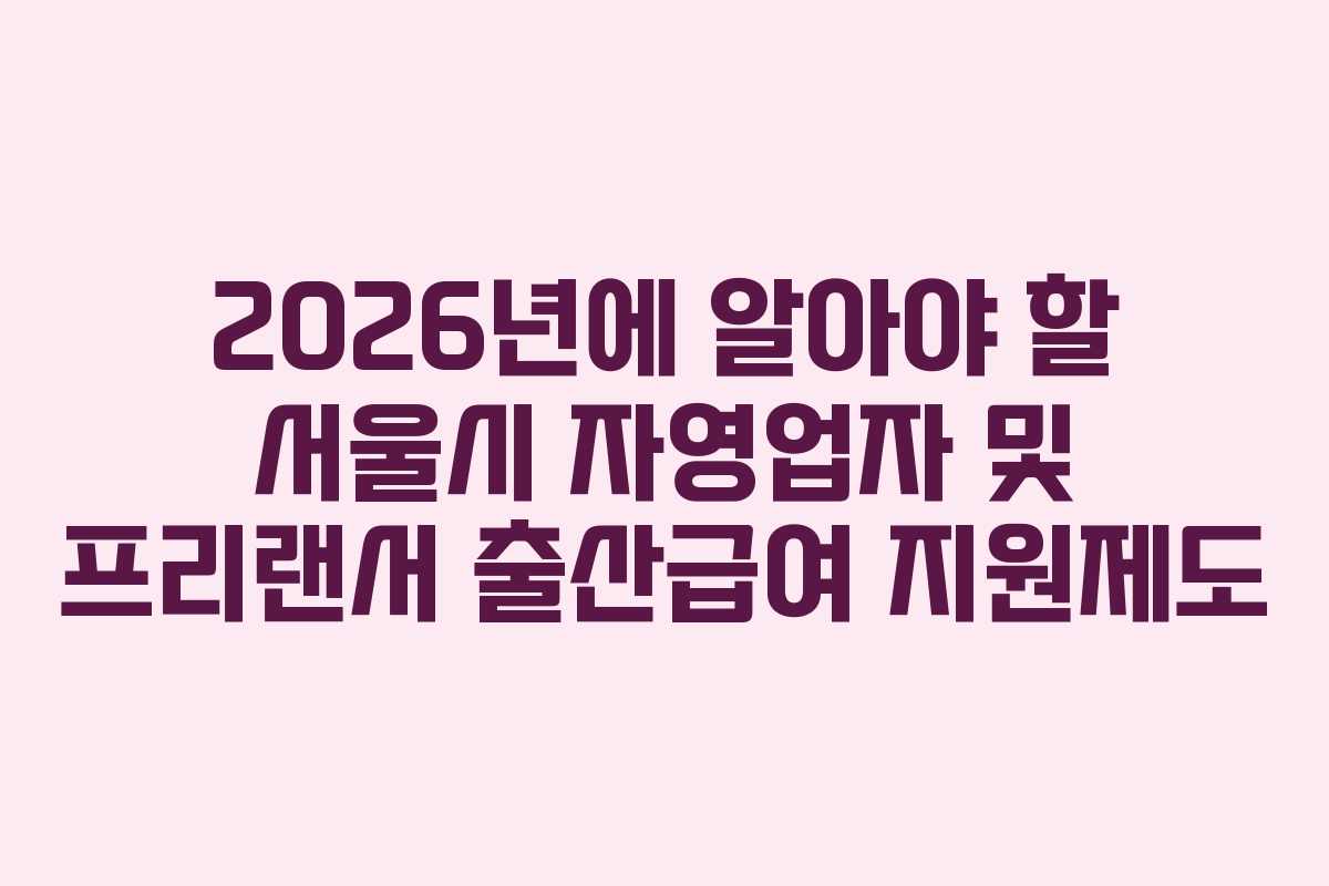 2026년에 알아야 할 서울시 자영업자 및 프리랜서 출산급여 지원제도 2026년에 알아야 할 서울시 자영업자 및 프리랜서 출산급여 지원제도