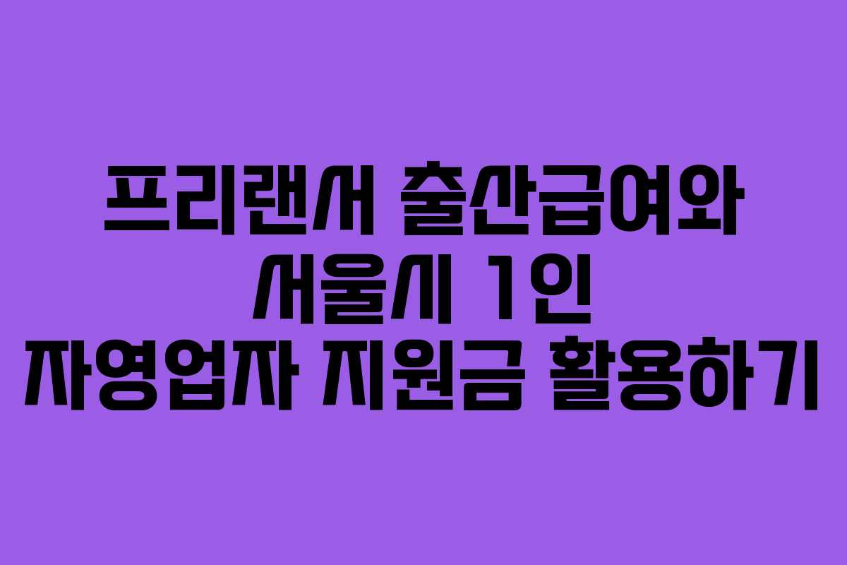 프리랜서 출산급여와 서울시 1인 자영업자 지원금 활용하기