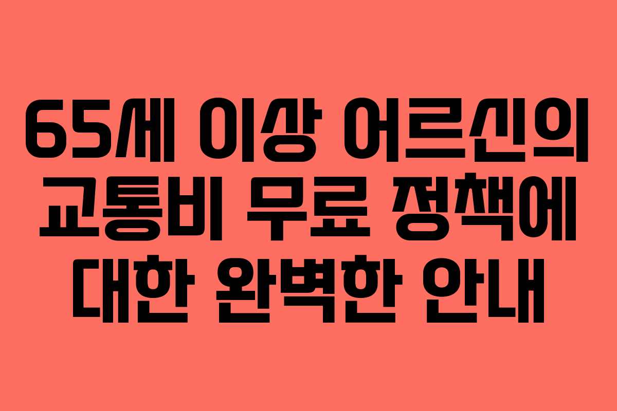 65세 이상 어르신의 교통비 무료 정책에 대한 완벽한 안내